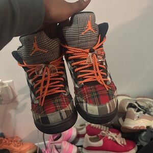 Jordan Kids Sneakers in Plaid with Orange Laces